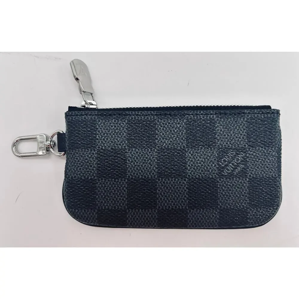 Louis Vuitton Damier Graphite Key Cles SHW Pouch Coin Charm Black Gray Authentic